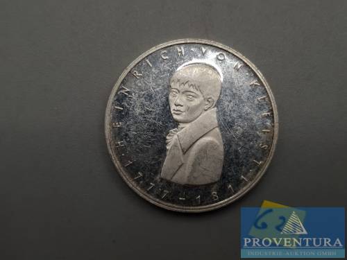 Silbermünze Bundesrepublik Deutschland 5 DM Heinrich von Kleist 1977 vz aus pp Silber .625 11.2 gr Rauhgewicht